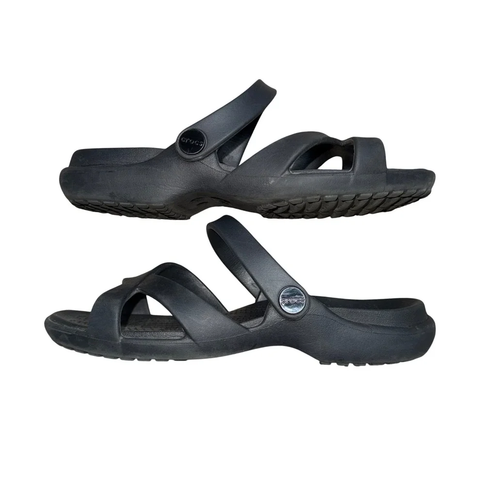 Crocs Swiftwater Sandal Womens 7 Black Excellent Strappy Comfort 205472